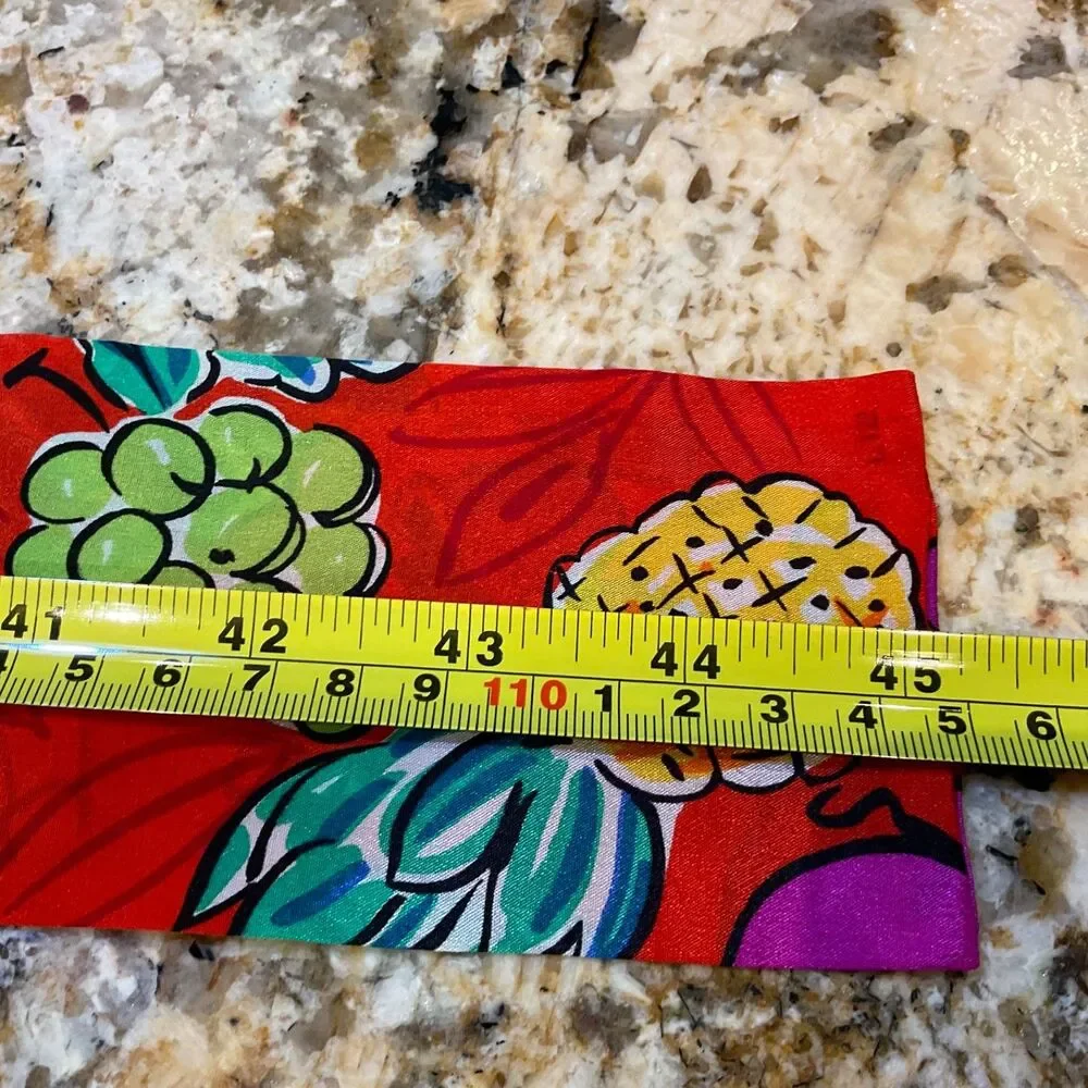 Vintage Liz Claiborne Vibrant Novelty Print Silk Rectangular Neck Scarf 3”X 43”